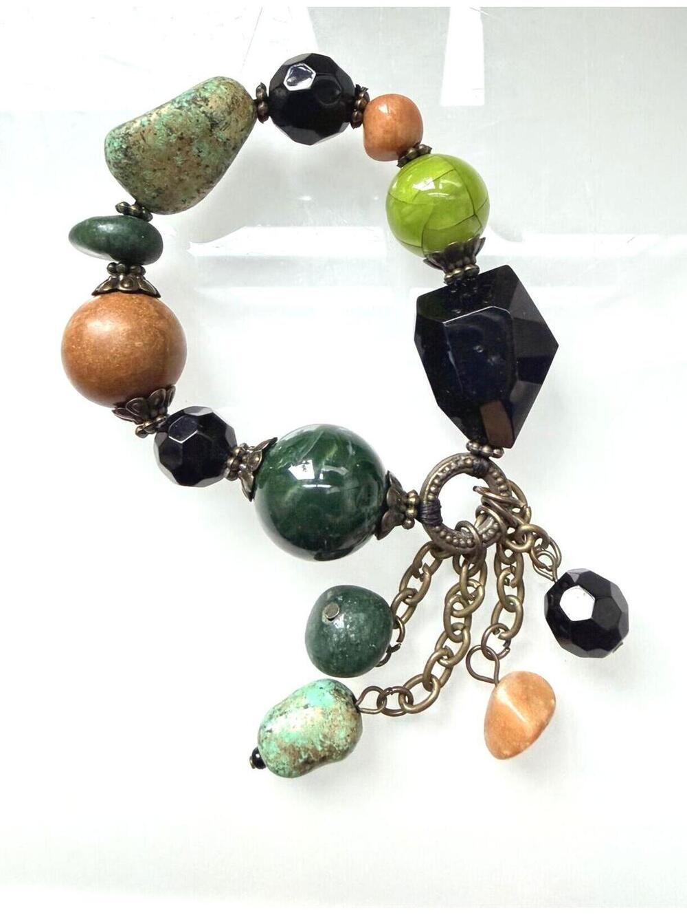 Artisan Mixed Stone Beaded Charm Bracelet Boho